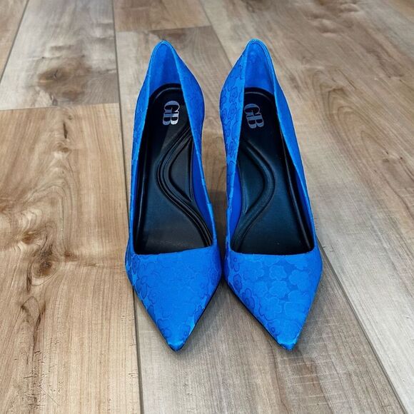 NWT Gianni Bini Blue Satin Embossed Floral Heels-Stiletto Closed Toe Size 8 1/2 - Picture 2 of 15
